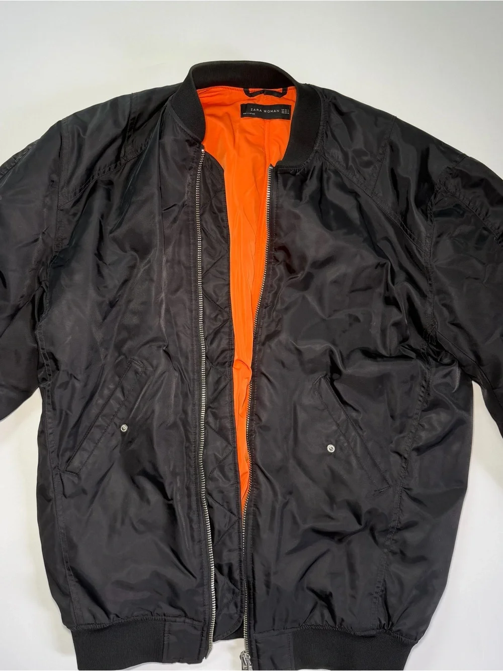 Zara Black Bomber Jacket with Orange Lining